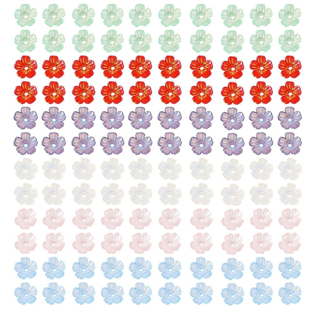 8417 240Pcs UV Plating Flower Bead Cap Colorful 5-Petal Acrylic Pendants